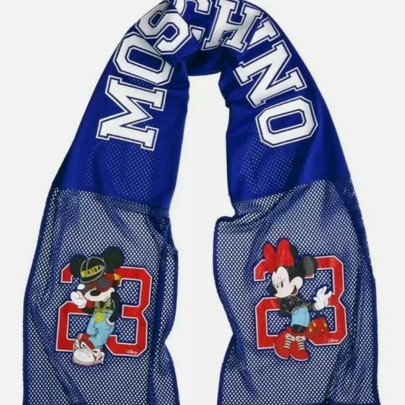 NWOT - H&Moschino Deep Blue Mickey Minnie Mesh Scarf - Picture 1 of 4